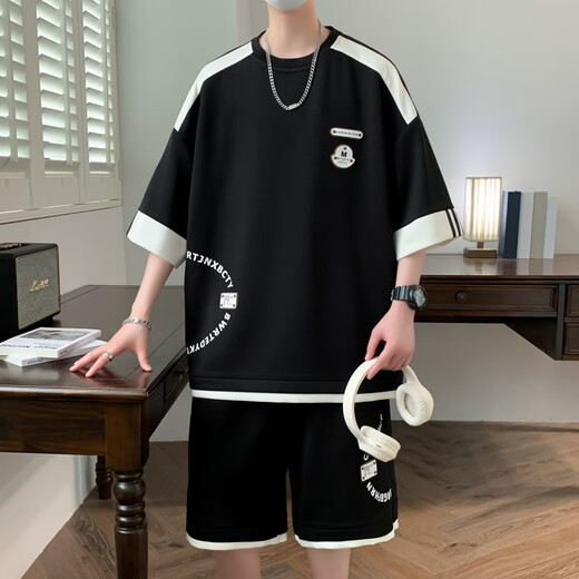 NJSKAKW夏季休闲运动套装男2024新款短袖短裤男士一套搭配帅气青少年衣服 691【套装】绿色 3XL 【150-165斤左右】