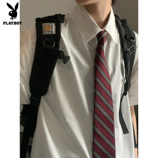 花花公子dk制服衬衫男短袖套装日系复古学院风jk男女班服宽松薄款衬衣 免烫白短袖衬衫+西裤 L 收藏领带