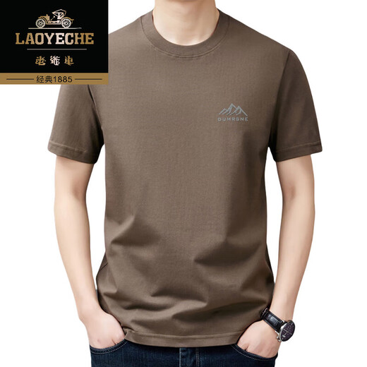 老爷车100%纯棉短袖t恤男士夏季薄款圆领半袖上免烫衣休闲凉感体恤衫 短衣袖山峰9929枫叶红 L 170建议120-135斤