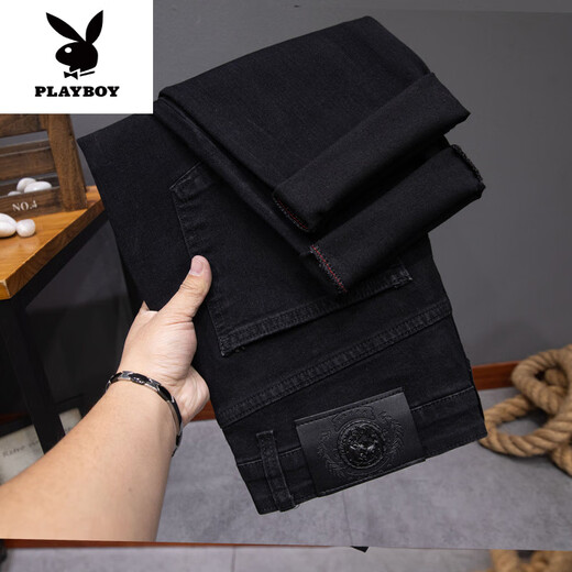 花花公子（PLAYBOY）2025新款轻奢黑色牛仔裤男修身韩版百搭男士休闲春夏薄款长裤子 浅蓝色 1048款 28 二尺一腰围