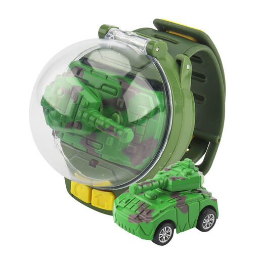 
Xulixing watch remote control car racing dinosaur tank children's gift electric alloy car mini armored vehicle wrist toy [green] tank - rechargeable alloy version