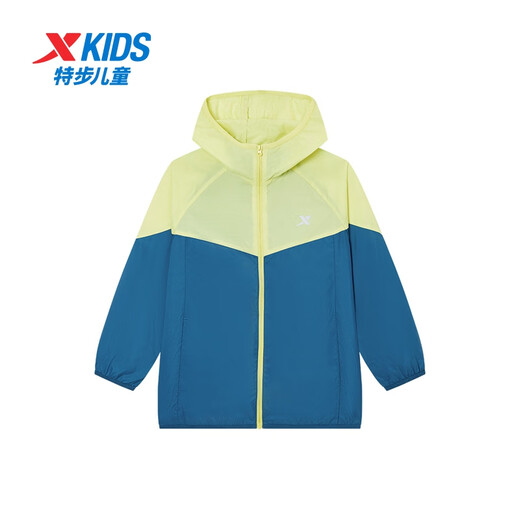 XTEP children's clothing with color matching design, unisex style, breathable and comfortable woven sun protection clothing, Magic Bud Green 170