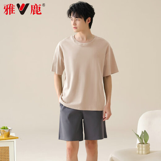 雅鹿男士睡衣男纯棉夏季薄款短袖全棉可外穿休闲大码男生家居服套装 42M13603 XL 【推荐体重120-140斤】