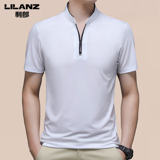 Lilang Herren Kurzärärmelte T-Shirt 2025 Sommer Neue Männer-Halbzipper-Stand-up-Top Business Casual Polo Shirt Black XL 175 (geeignet für Gewicht 130-150 Jin [Jin gleich 0,5 kg])