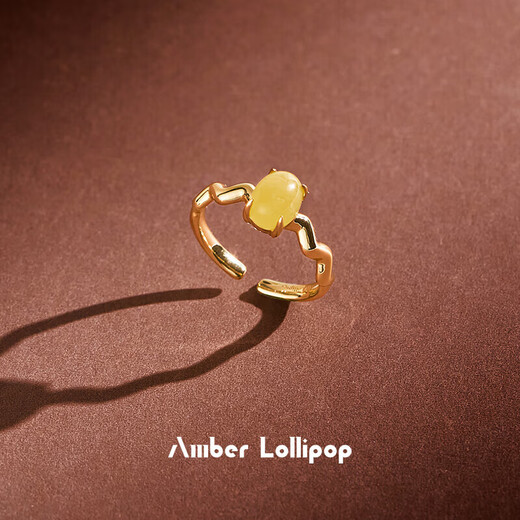Amber Lollipop Beeswax Ring Women's Wave Open Ring Gemstone Index Finger Ring Anniversary Birthday Gift for Girlfriend and Wife Yellow (Venus Series)