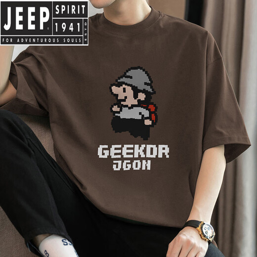 Jeep Spirit260g schwere kurzärmelige T-Shirt-T-Shirt-übergroßes rundes Nackenoberteil mit Pixel-gedruckter Baumwoll halbärmelig M09-693 Black S
