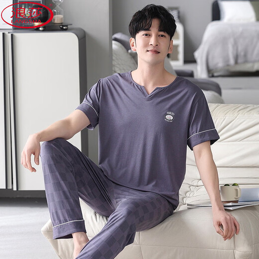 LangSha (LangSha) extra large size men's modal pajamas plus fat pajamas summer thin loose casual home clothes short-sleeved trousers suit ALS9905 L men [100-125Jin [Jin equals 0.5 kg]]