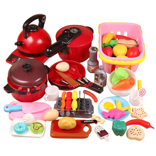 
Youqi Children, Boys and Girls Early Education Toys Kitchen Playing House Simulation Fruit and Vegetable Kitchen Set Birthday Gift Parent-Child Interaction Playing House Simulation Kitchenware 52-piece Set