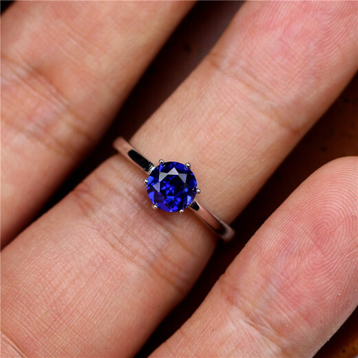 Yueyi simple temperament 1 carat tanzanite ring women's sapphire ring ring live gift 925 sterling silver six claws deep mm-live mouth