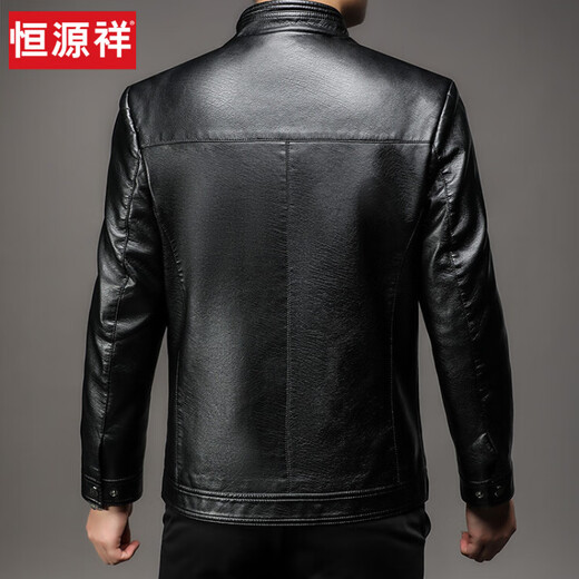 Hengyuanxiang simulated leather soft leather jacket for men spring and autumn pu leather jacket for middle-aged and elderly men motorcycle casual leather jacket black M 170