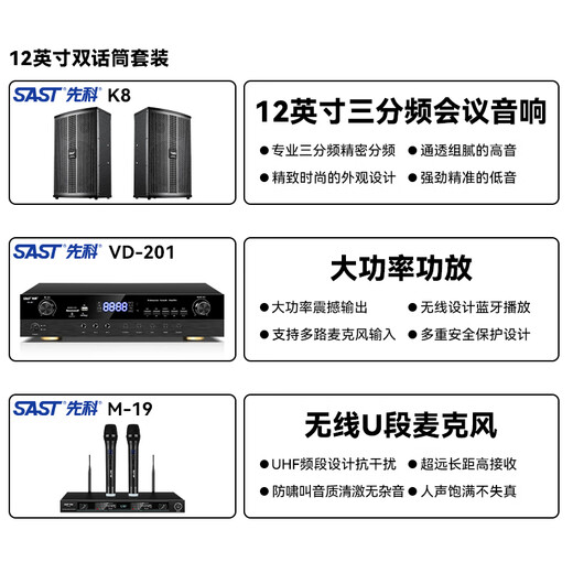 XIANKE (SAST) Professional Small and Medom Tames Conference Equipo de audio Conjunto completo de amplificador de micrófono inalámbrico Juego de audio Conferencia de formación de música de fondo Conferencia especial Bluetooth Amplificador Bluetooth Altavoz montado en la pared [Dos conjuntos de audio de conferencia de 12 pulgadas] Micrófono dual (100-220 metros cuadrados)