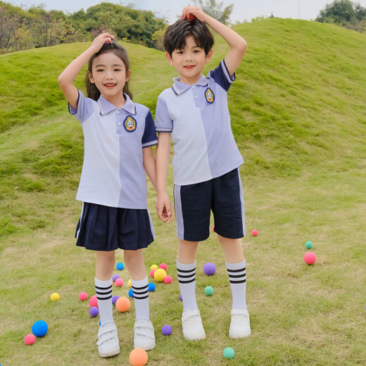 童然小学生班服夏装短袖运动服套装红色英伦学院风毕业校服幼儿园园服 9902款短袖+短裙 100 码