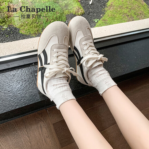 La Chapelle women's shoes moral training shoes women's new all-match casual shoes low-top soft-soled sports shoes for women-2215B beige black 38