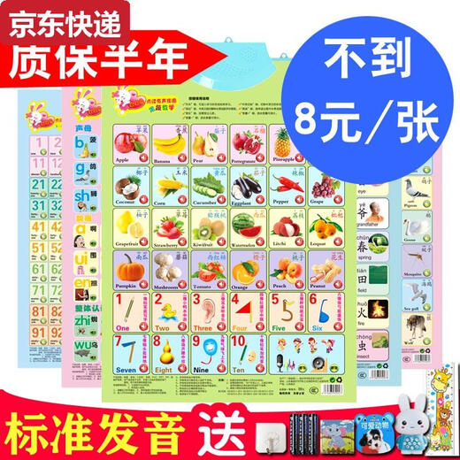 两雪有声挂图拼音儿童启蒙早教认知发声墙贴宝宝语音识字卡0-6岁玩具 桔红色
