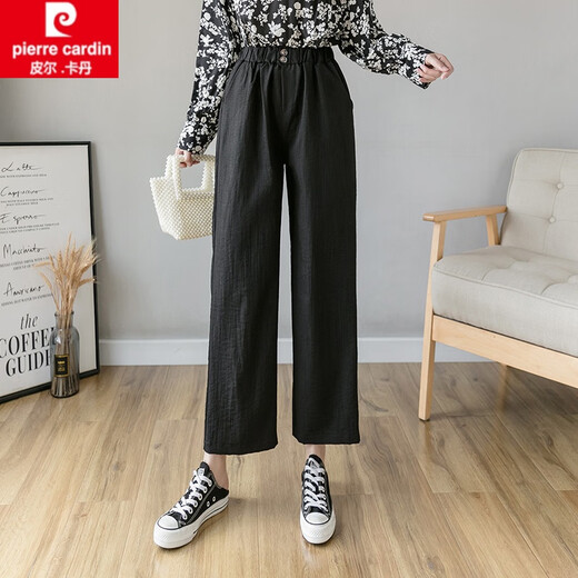 皮尔卡丹（pierre cardin）棉麻裤子女士春秋2025新款宽松九分亚麻直筒休闲裤夏季薄款阔腿裤 6630#军绿色 S 参考80-95斤