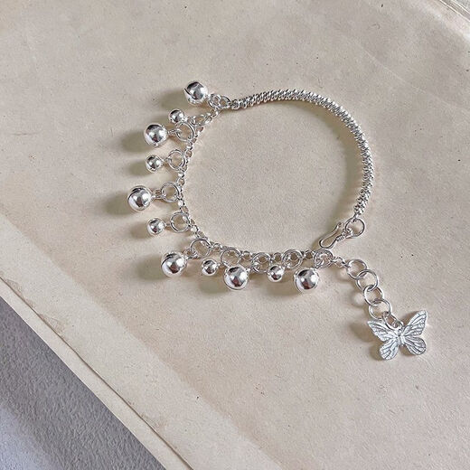 He Jiagong Lao Phoenix 999 pure silver new half bracelet half bracelet original niche bell butterfly sterling silver anklet jewelry anklet long style same style