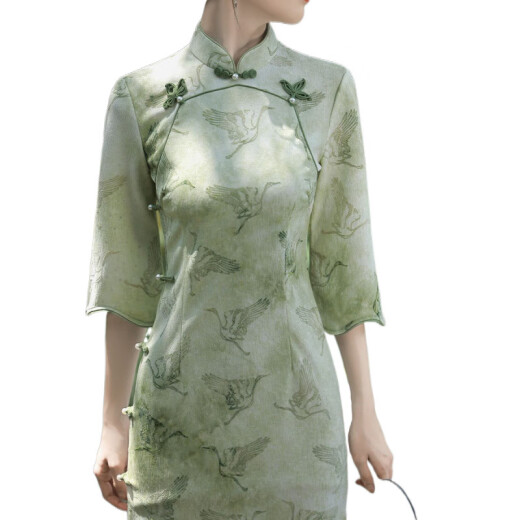 HUALIN FASHION绿色旗袍新款夏季2025春季新中式改良少女年轻款气质高端日常长裙 829绿色 M