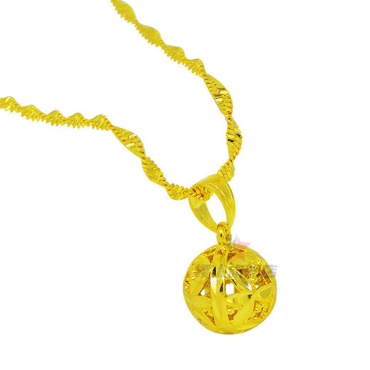 Sakura superior Nansha gold necklace women's gold necklace chain bone chain 24k gold non-fading 999 simulated pure gold pendant rice word peach heart + water wave chain same style as the main picture