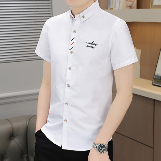 夏季薄款男士短袖衬衫百搭黑白色休闲正装冰丝纯色学 829白色 M 90-104斤