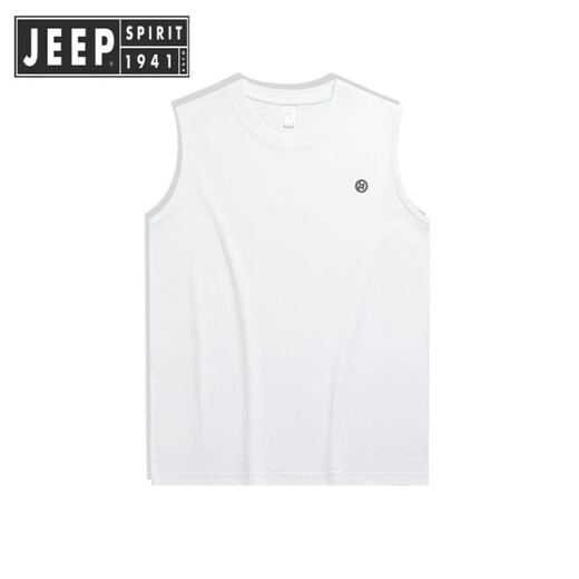 JEEP SPIRIT吉普无袖背心男夏季潮牌纯棉健身运动坎肩衣服情侣装短袖t恤男 白色纯棉背心-1365 M 【建议110-130斤】