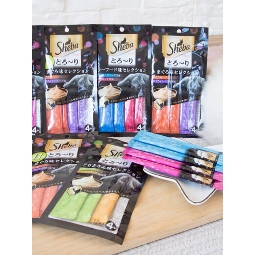 Sheba Renke Pet Japan Sheba cat snacks 48g liquid meat puree cat strips 8 packs of cat hydrating wet food adult cats - ocean exclusive + bonito & shrimp 48g 8 packs