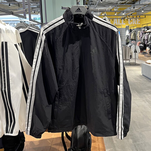 阿迪达斯 （adidas）外套男装2025春季新款运动服梭织透气宽松舒适休闲立领夹克 KC3892黑色/白 L