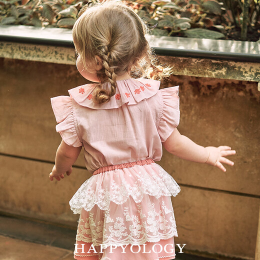 Happyology British children's spring and summer new style girls' embroidered shirt baby short-sleeved style top princess pink 110 (112cm)