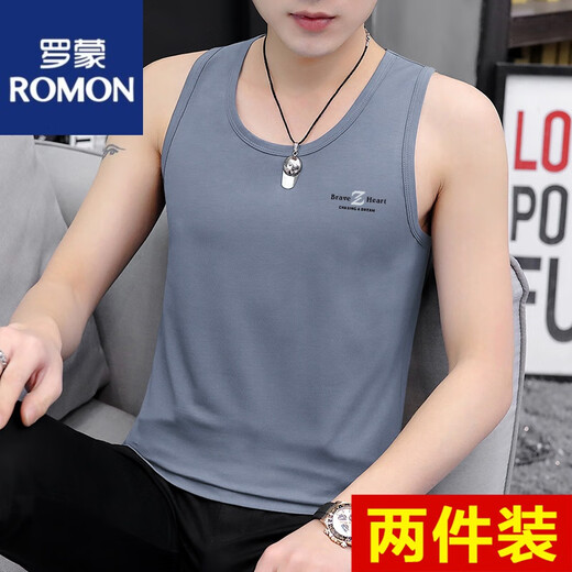 罗蒙（ROMON）纯棉背心男式潮流坎肩修身个性潮流夏季运动外穿打底男士无袖t恤 17组-M9232浅灰+M9793黑色 L