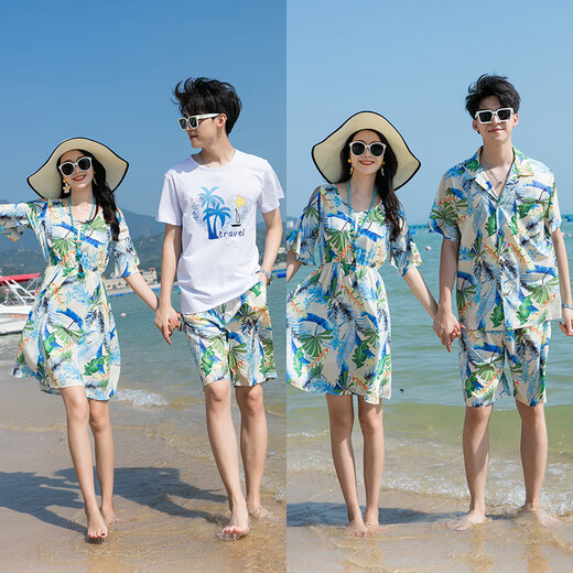 Buenpu camping parent-child outfit father-son shirt island suit seaside vacation style mother-son mother-daughter beach skirt Sanya travel 24004# shirt + pants 50 dad 2XL