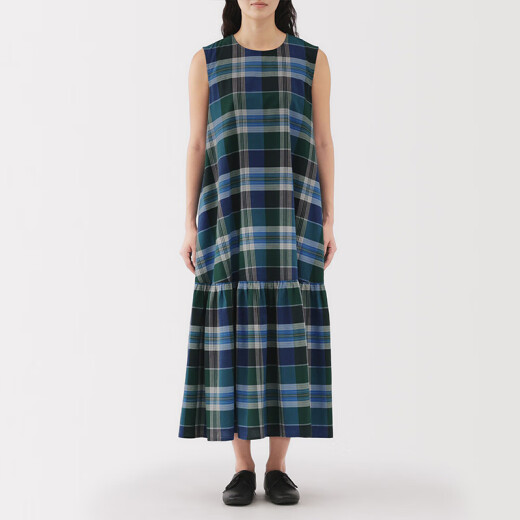 
MUJI women's Madras checked sleeveless dress women's skirt dress 25 summer new BC2NMA5S green checked S (155/80A)