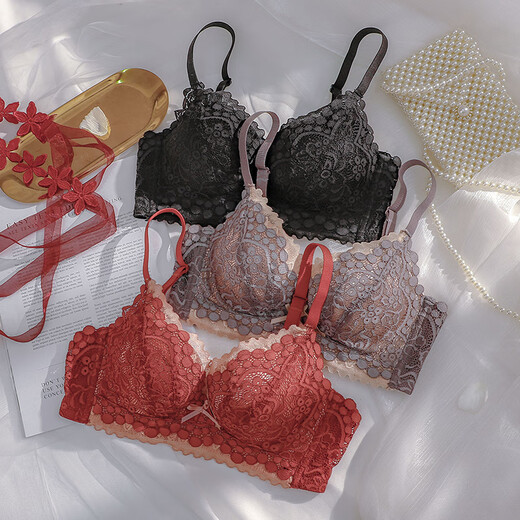 维多利亚的格调维密系列内衣女士聚拢小胸显大无钢圈收副乳防下垂文胸罩套装 灰紫色-套装【小胸聚拢】 80B 80/36B 【舒适无钢圈】