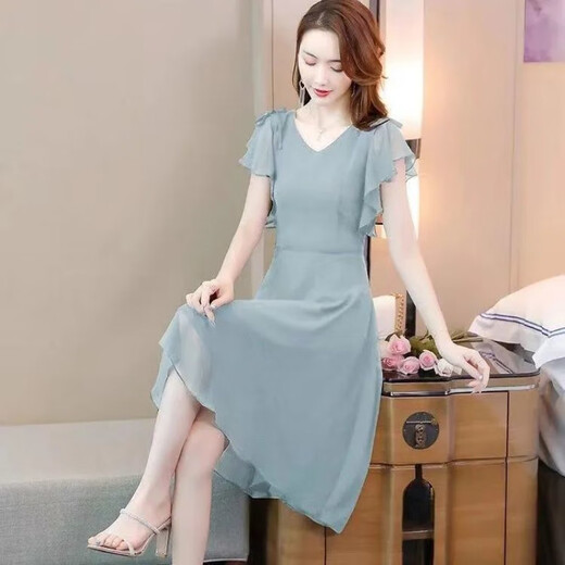 Evie [9738 Menschen sammeln] 2023 Sommertemperamentkleid, modisches Damenschlug, kurzärmelige Rock, Sommer Black XL 115-125jin [Jin ist 0,5 kg]