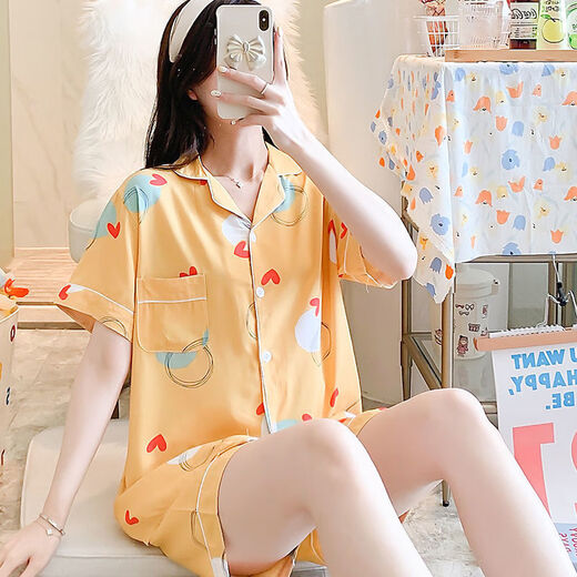 Modal Summer Cotton Seide Thin Pyjamas Strickjacke Kurzarm Shorts Loose Set Japaner Cartoon niedliche künstliche Baumwollhauskleidung Baumwolle Seiden-Strickjacken Frauen Doppel-3520 m 80-100Jin [Jin gleich 0,5 kg]