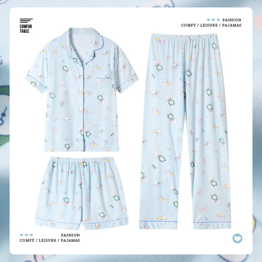 
Katie Korean version of ins pajamas for women in summer new high-value short-sleeved three-piece set of internet celebrity home clothes that can be worn outside. KK14122 M [recommended 80-100Jin [Jin equals 0.5 kg]]