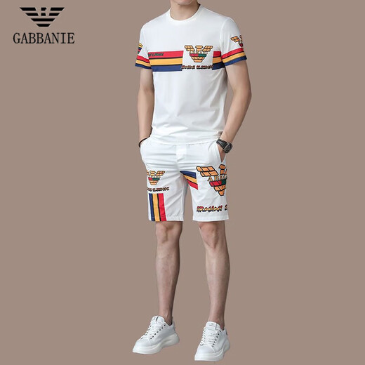 Armani Men's Ice Silk Casual Sports Costume Summer Summer à manches courtes en deux pièces T-shirt haut de gamme Ments MenS Short QDBGJ-H9859C BLANC SUIT SEUX TAILLE 105 / M (Convient pour 90-120 Jin [Jin équivaut à 0,5 kg]))