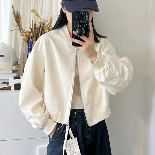 Ceeniu Casual Stand-Up Collar Baseball Enform для женщин в Европе 2025 Весна Новая модная стройная куртка верхняя часть белого [Оригинальное место] L 115-130JIN [JIN равно 0,5 кг]