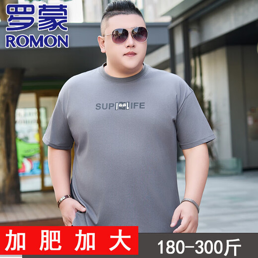 
ROMON high-end pure cotton large-size short-sleeved T-shirt for men in summer round neck plus fat plus big belly large men's half-sleeved fat JXM9901 Black 5XL 195[220-240Jin[Jin equals 0.5 kg]]