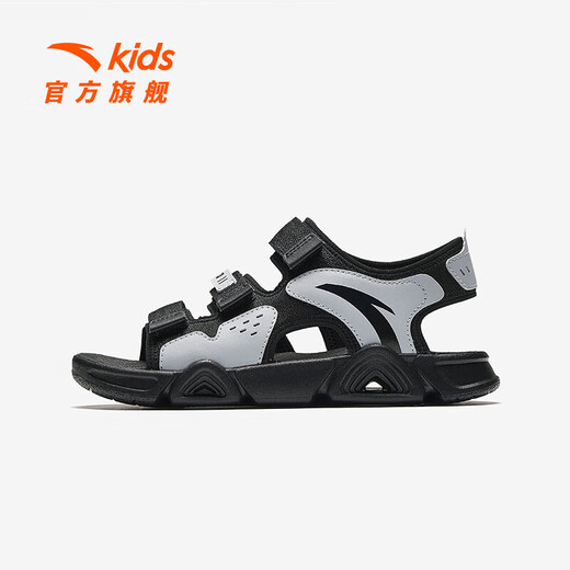 ANTA children's sandals, men's and women's shoes, 2025 summer new summer Velcro children's open-toe arch beach shoes, boys, black/limestone-5 34