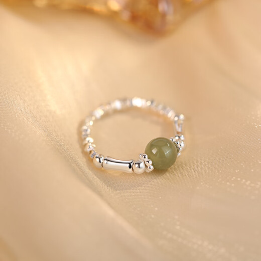 Xiangnan 925 sterling silver Hetian jade broken silver pearl ring plain ring for wife niche high-end gift girl birthday index finger ring 925 silver broken silver ring