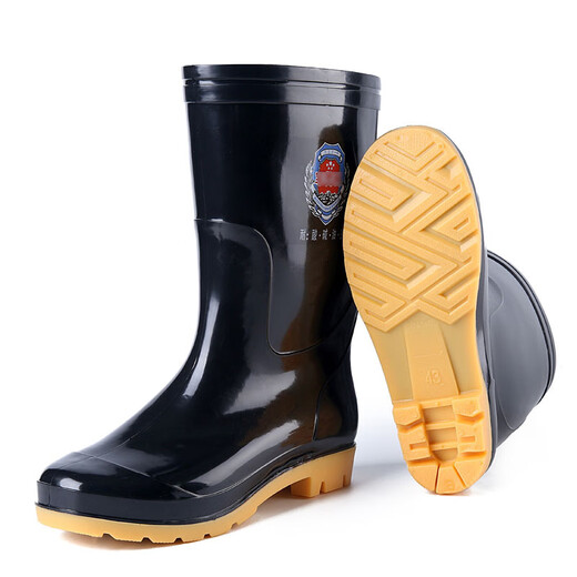 
3531 medium tube beef tendon sole anti-slip wear-resistant acid and alkali resistance three rain boots rain boots labor protection black rubber shoes water shoes black 41