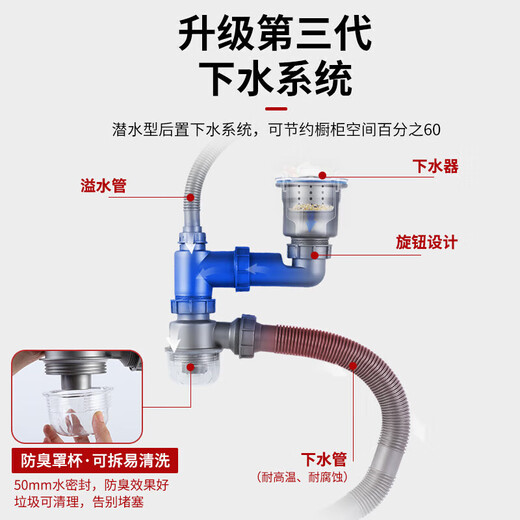 畅玩黑色纳米吧台水槽单槽窄长水池台下304不锈钢洗菜盆小号厨房水盆 升级版黑金刚4840A套餐