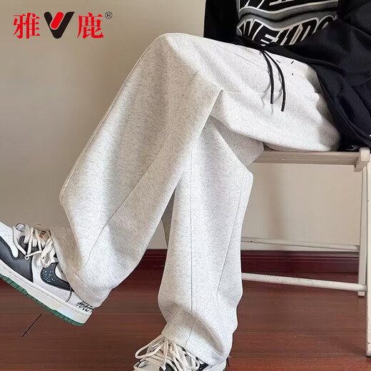 雅鹿弯刀裤男垂感直筒潮牌休闲裤男生运动裤宽松阔腿裤潮流显瘦裤子男 黑色 XL