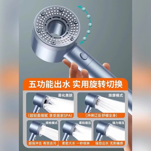 小米有品增压淋浴花洒喷头过滤水龙头洗澡超强浴霸花晒沐浴加压莲蓬头1047 蓝 五档过滤 送纳米滤芯*5