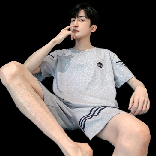 酷章男士睡衣夏季短袖薄款休闲可外穿套装2025新款男款夏天大码家居服 hde9928 均码 男l