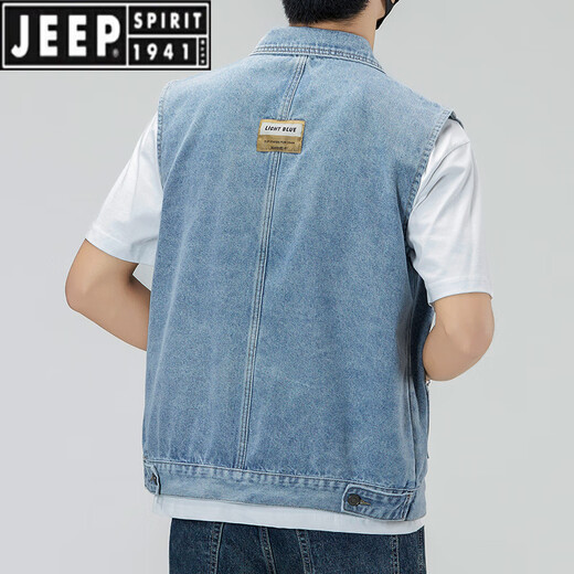 Jeep (Jeep) Color claro 2025 Nuevo chaleco de mezclilla Men sueltos de gran tamaño retro Vest Capacalizador de trabajo Horse Workwear Chaqueta de marca moderna 6231# Retro Blue 2xl (recomendado 160-175Jin [Jin iguala 0.5 kg])
