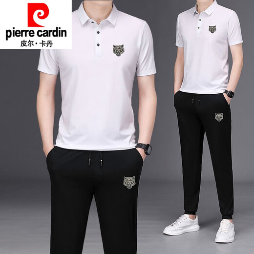 Pierre Cardin Casual Sports T-Shirt-Anzug Herren Sommer Dünne Ice Seide Kurzärärmelhose Zwei-teilige Set Laufset Herrenkleidung Dunkelgrün MX-F1591 (Kurzärärmel + Hosen) M 165