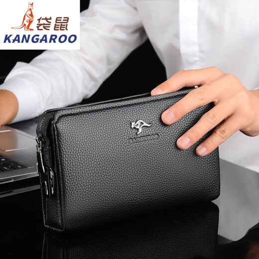 袋鼠（KANGAROO）2025新款手拿包密码锁男士软皮手包大容量手抓包商务手机钱包 A90手棕色