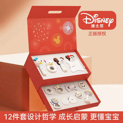 迪士尼（DISNEY）婴儿玩具新生儿礼盒见面礼宝宝1-2岁百天满月生日安抚玩具礼物 迪士尼米奇家族福宝礼盒【十二件套】 周岁小孩初生婴儿用品礼盒实用