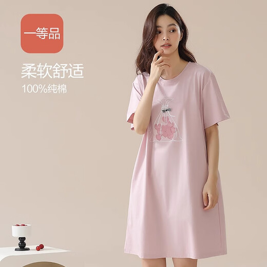 恒源祥睡裙女款短袖夏季纯棉薄款少女睡衣夏天宽松透气外穿家居服 15620 XL 170/125-140斤