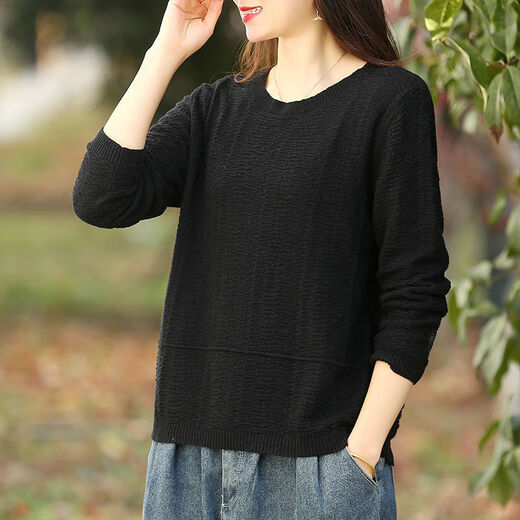 HUALIN FASHION 2025 new literary solid color sweater for women loose and versatile apricot color 9901 model M Recommended 115-130Jin [Jin equals 0.5 kg]